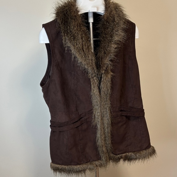 Vtg Y2K Bagatelle Boho Women's Brown Faux Fur Trim Vest Layering Piece Sz XL - Picture 2 of 12